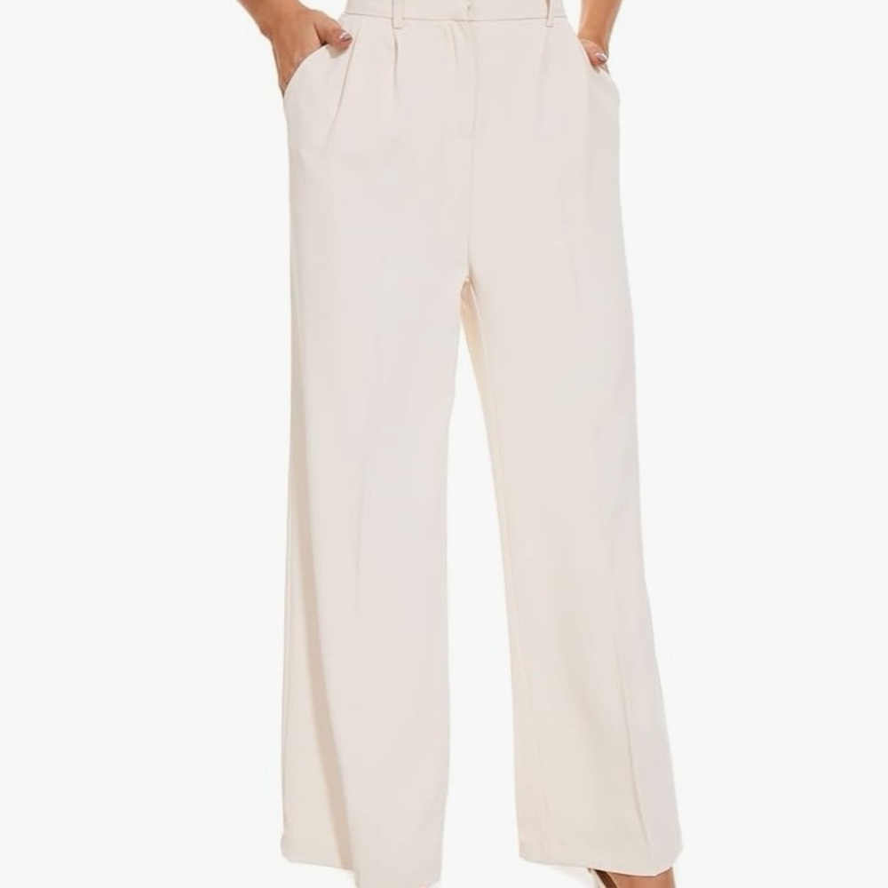Elegant Cream Wide-Leg Women's Pants